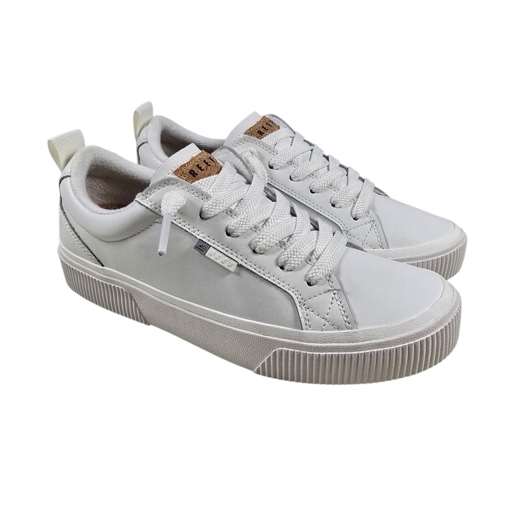 Reef Lay Day Dawn Shoes White Leather Low Top Comfort Sneakers Women's Size 9.5